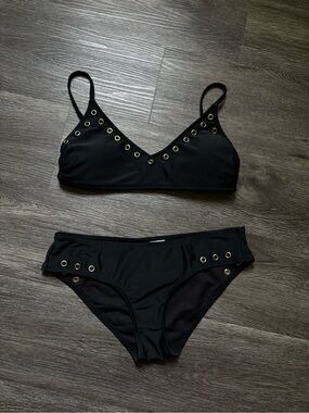 Xhilaration Black Bikini Set with Gold Grommet Accents